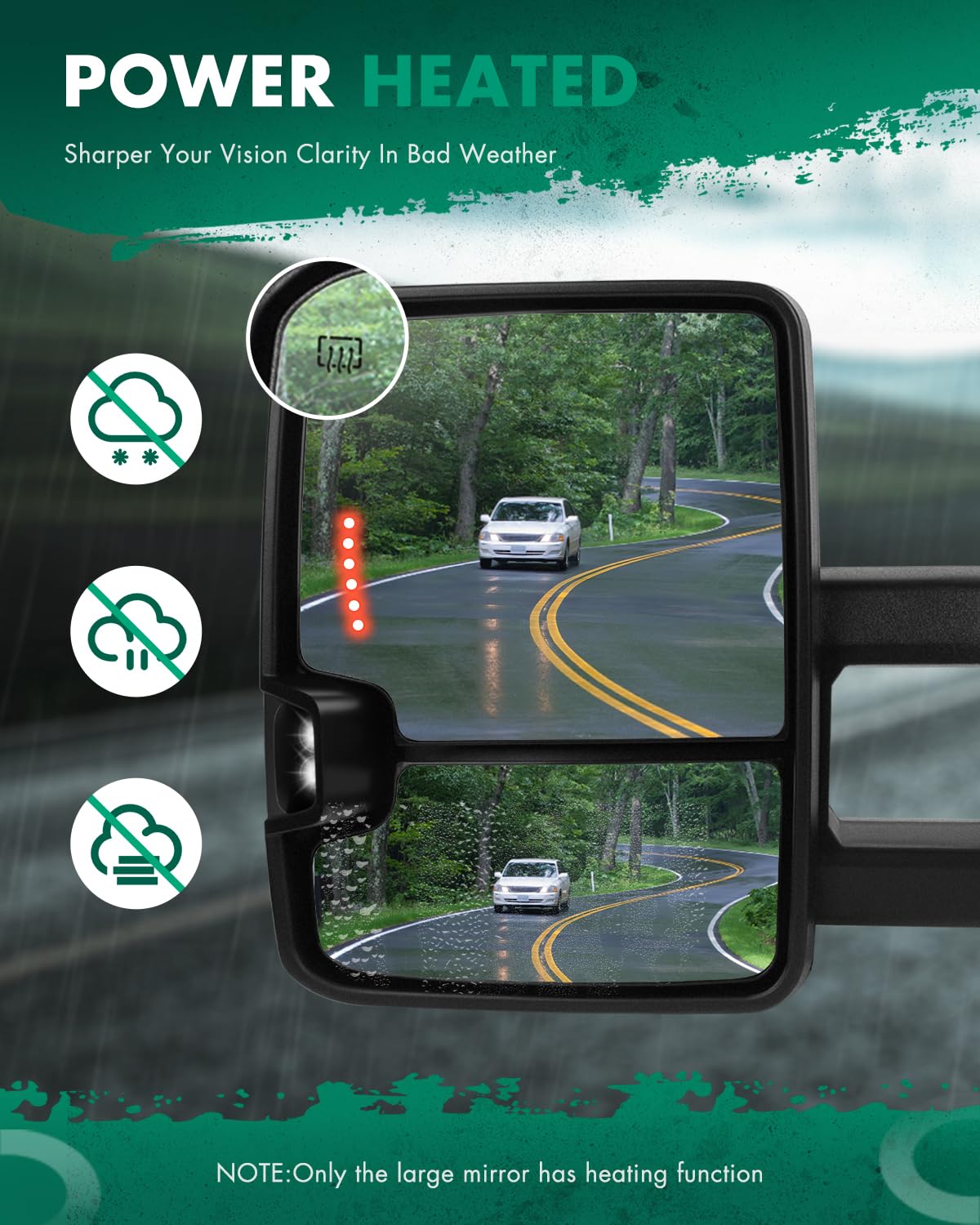 WHALEMOTOR Heated Tow Mirrors For 2014-2018 Chevy Silverado & GMC Sierra - Power Heated, Turn Signal, Manual Extendable