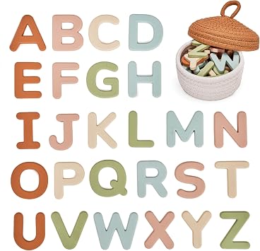 JoyCat Soft Silicone Magnetic Alphabet Letters, 26 Uppercase Muted Color | ABC fridge magnets aid preschool learning; refrigerator toy set for toddlers and kids 3+, birthday gifts for boys and girls.