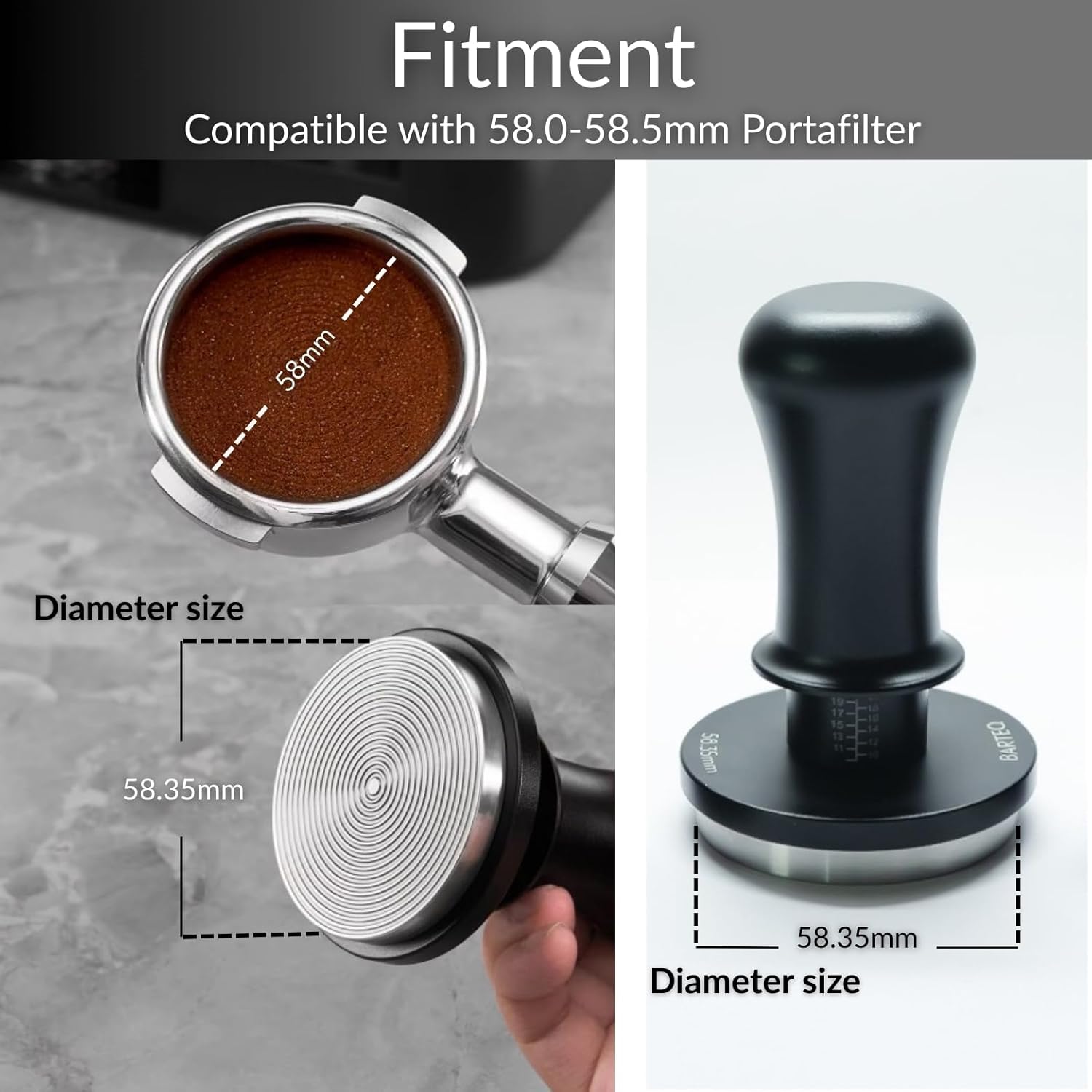 58.35mm Premium Professional Barista Kit 4-in-1: Double Spring Loaded Self-Leveling Espresso Tamper with WDT Tool, Dosing Funnel & Anti-Slip Base. Anodized Aluminum for 58mm - 58.5mm Portafilters.