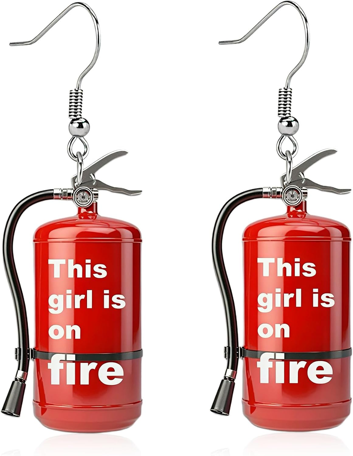 Novelty Fire Extinguisher Shaped Dangle Earrings for Women, Unique Weird Fun Red Acrylic Earrings, Lightweight Costume Jewelry for Party Decoration