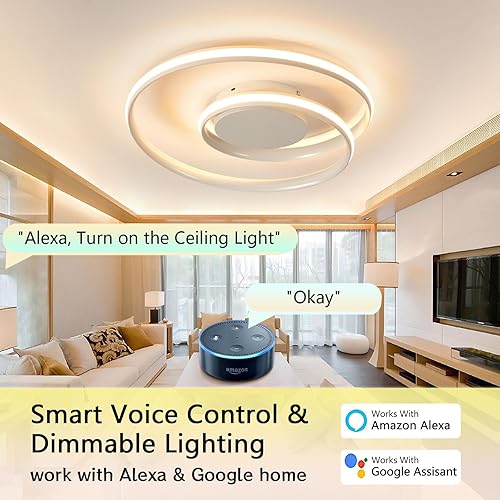 Miniatura 2 de IEANL Lámpara de techo inteligente LED con Alexa Google Assistant y control remoto, lámpara regulable de acrílico en espiral redonda para