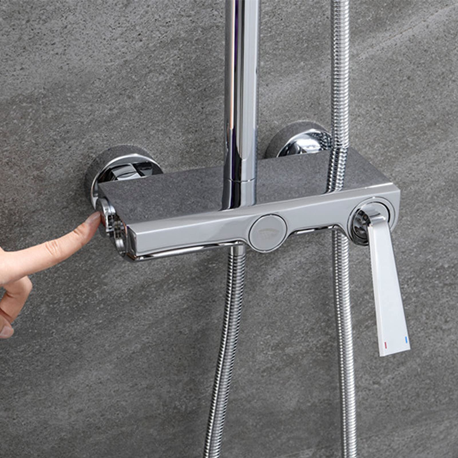 Set doccia a vista, soffione doccia a pioggia in ABS con doccetta portatile, montaggio a parete, sistema doccia singola con beccuccio per vasca, cromato (cromato)