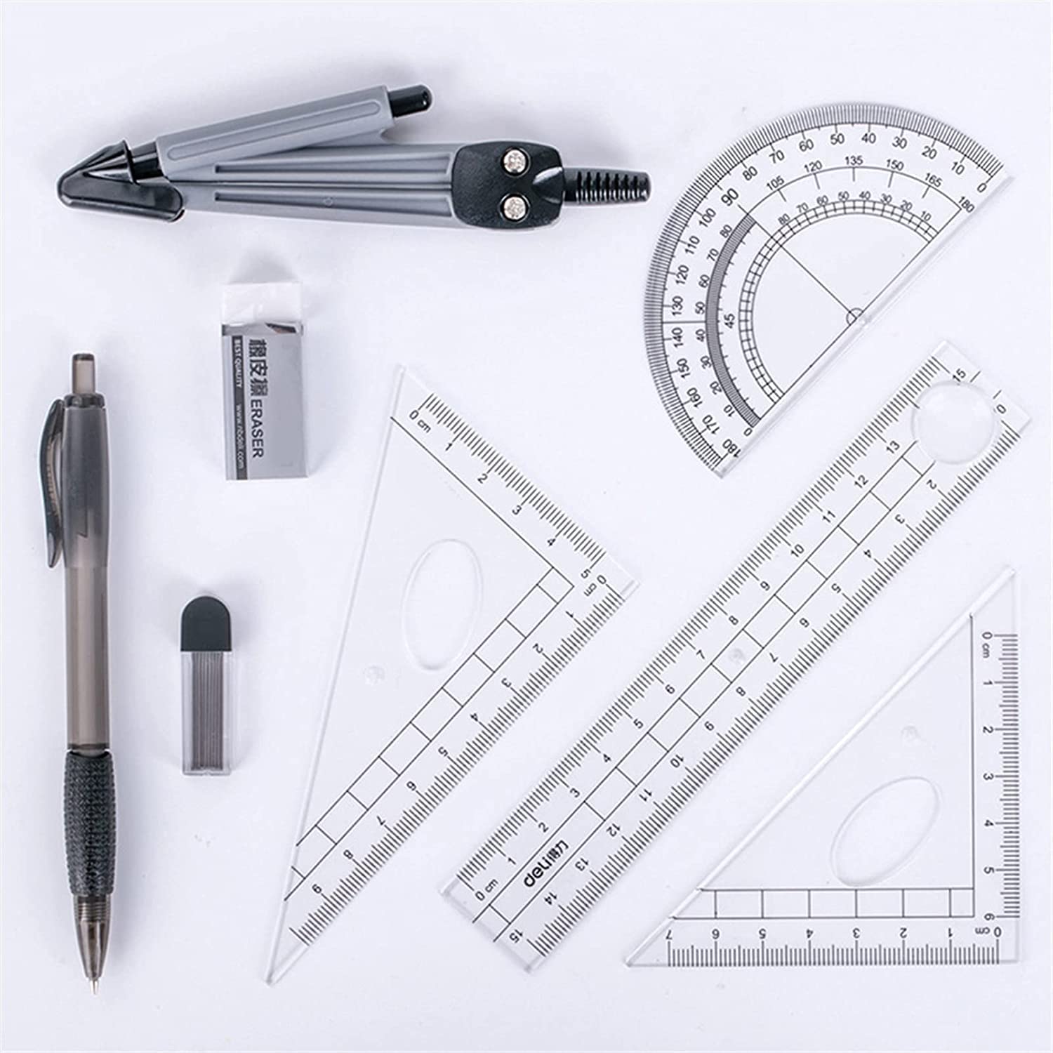 AKAZI Kompass Geometrie Professioneller Kompass Zeichnen Kompass Lineal Kit Studenten Schule Schreibwaren Prüfung Mathe Lernwerkzeuge Geschenke (8 Teile/Set) Zeichenkompass