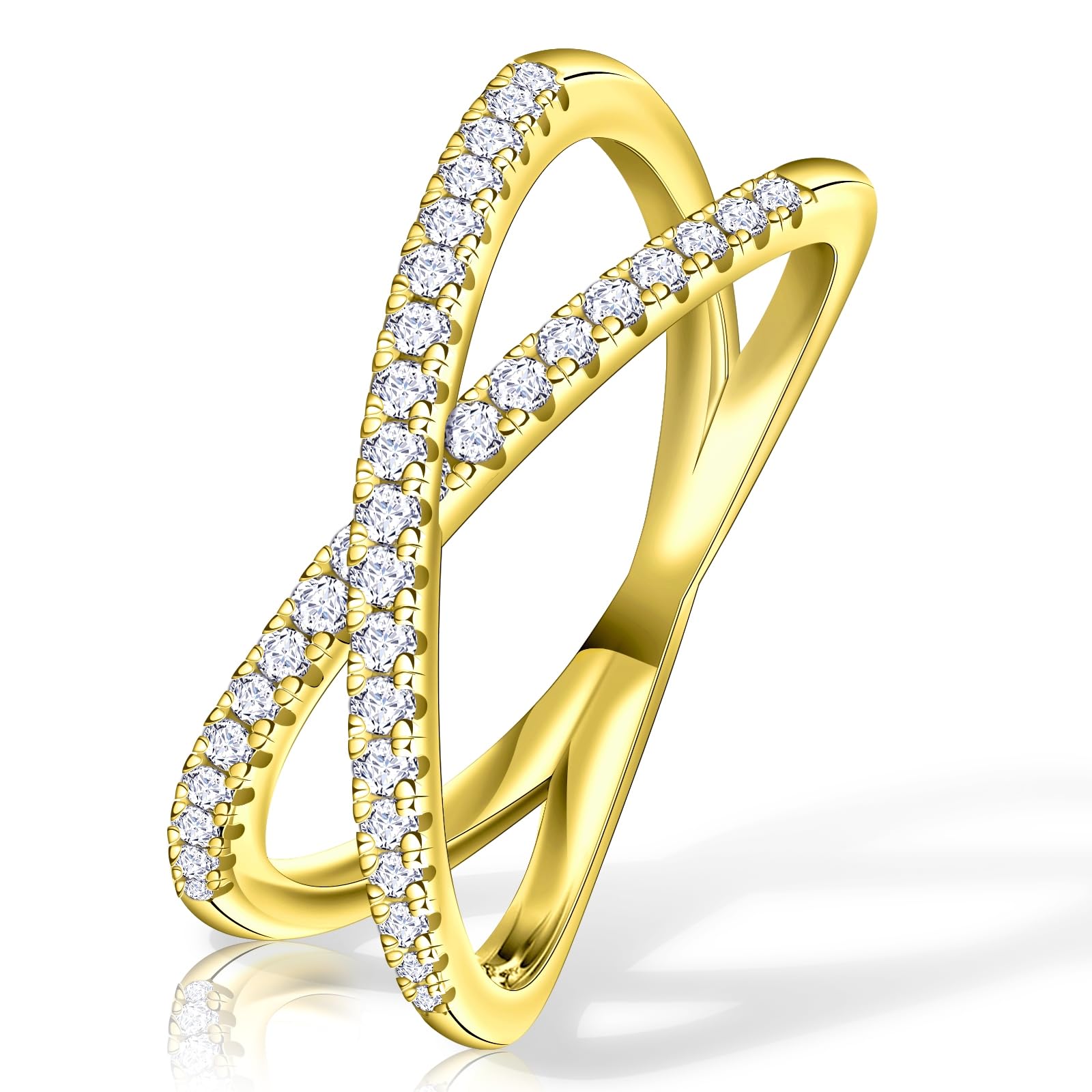 SAMIOVJMoissanite Eternity Bands for Women, D Color VVS1 Clarity Moissanite Criss Cross Wedding Band 14K White Gold Plated X Ring