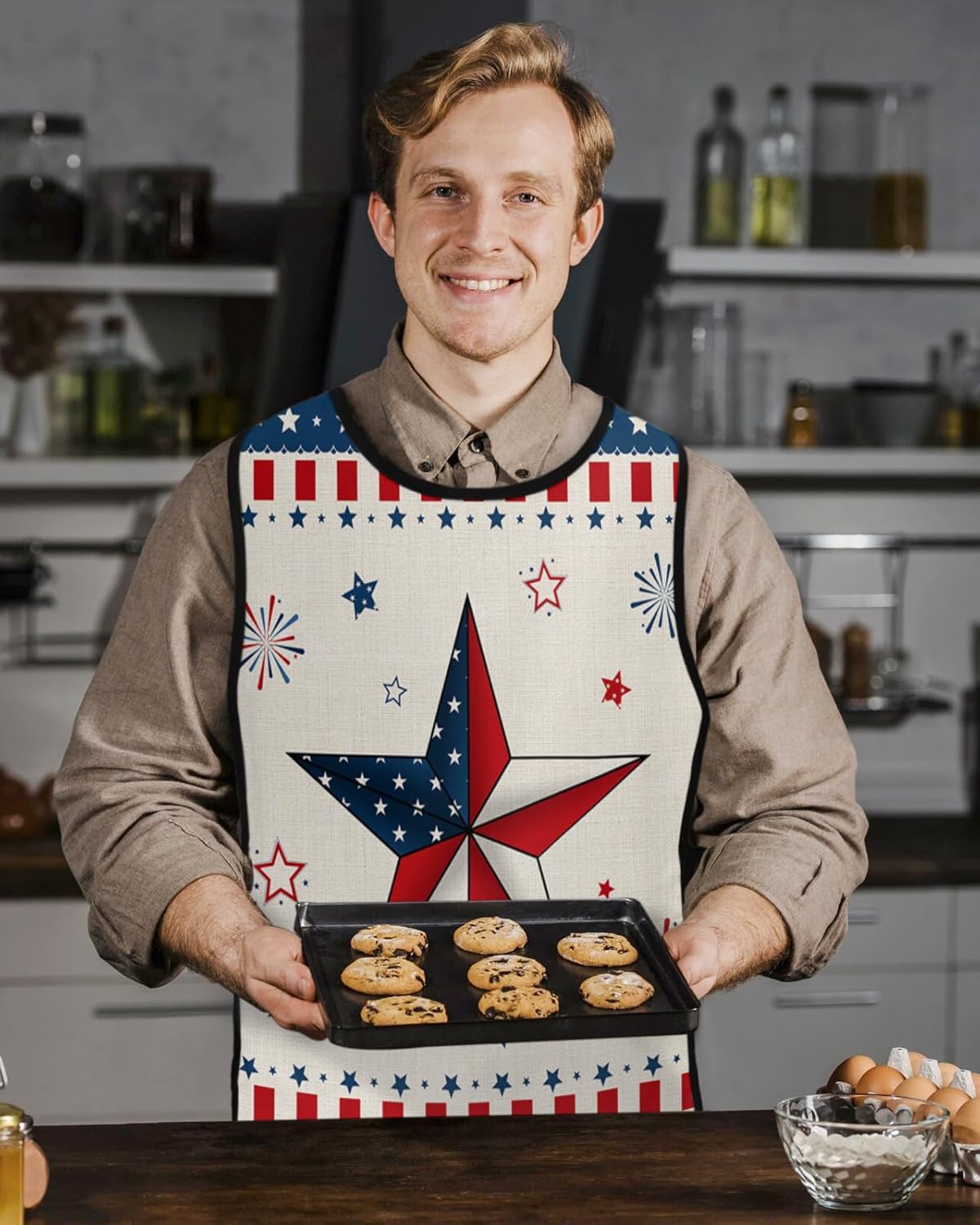 Daisy Flower Cobbler Aprons with 2 Pockets for Women Men, Easter Rabbit Eggs Chick Tulip Spring Floral Blue