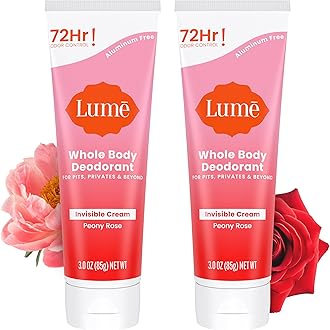 Lume Whole Body Deodorant - Invisible Cream Tube - 72 Hour Odor Control - Aluminum Free, Baking Soda Free, Skin Safe - 3.0 ounce (Pack of 2) (Peony Rose)