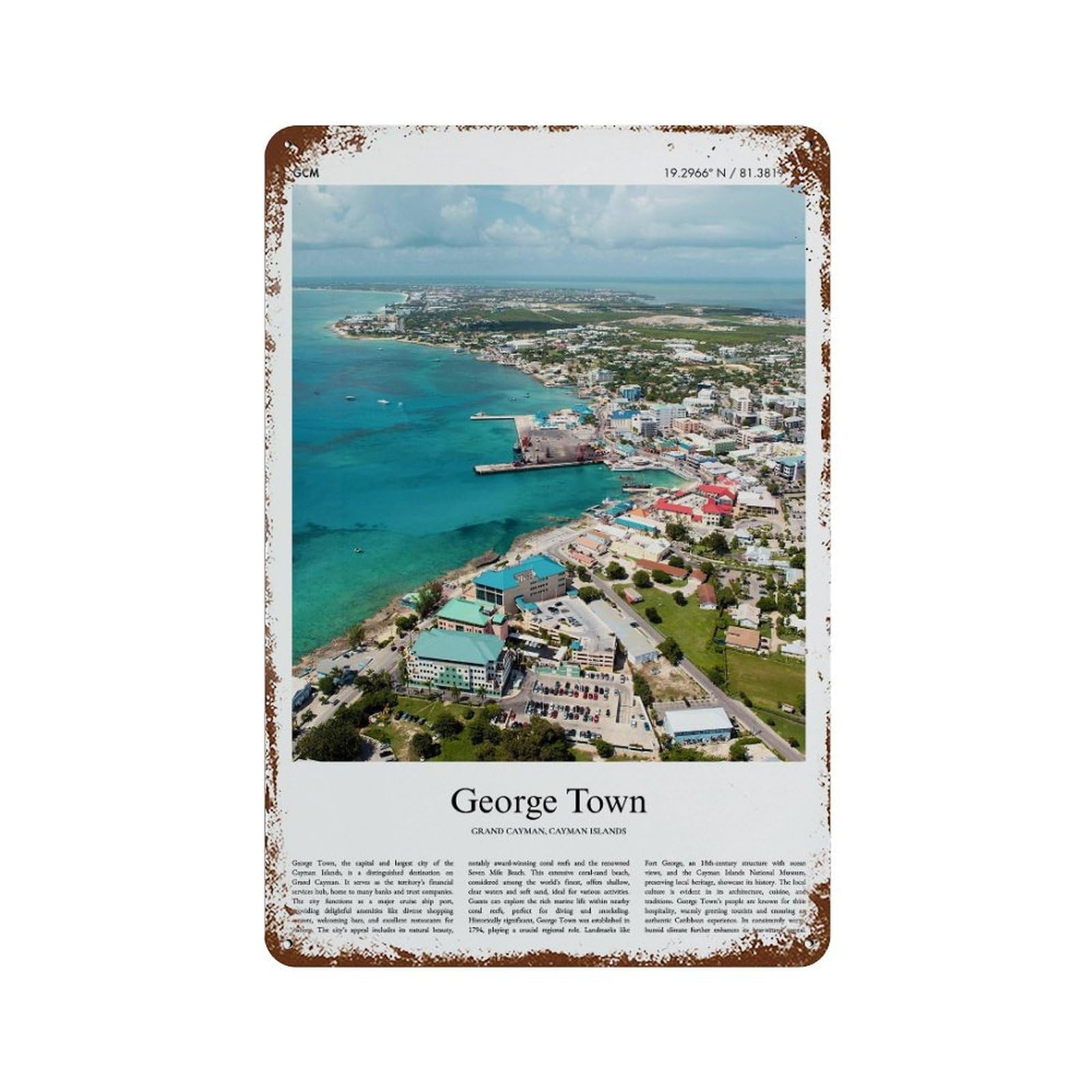 xiaoxiaoshen George Town Grand Cayman, Cayman Islands City Scenery Wall Decor Art Metal Tin Poster Modern Home Decor Art Home Bar Shop Decorations Vintage Sign 30x20cm