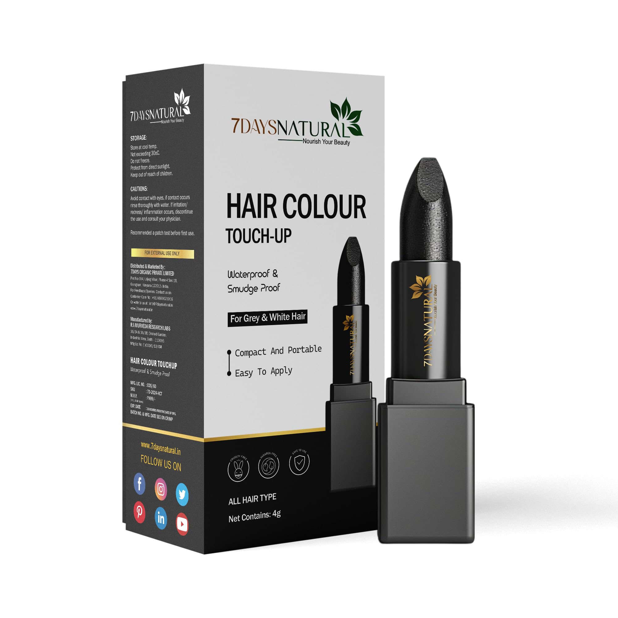 7 Days Natural Hair Colour Touch-Up Stick for Grey Hair | Instant Root Cover | Waterproof & Smudge Proof | Easy Application | Black-image-44