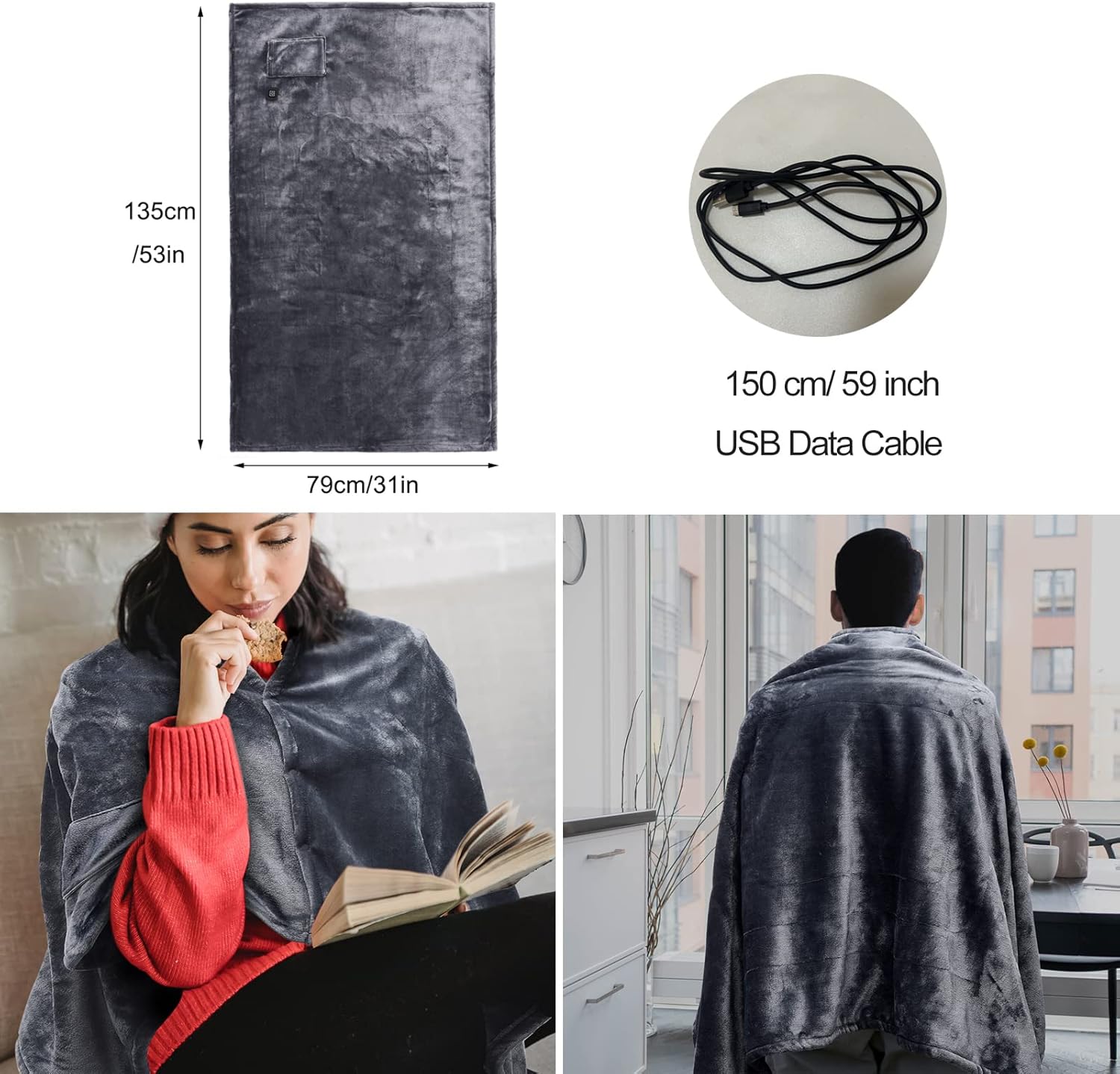 Review Heated Blanket Portable Electric Blanket Throw Cordless for