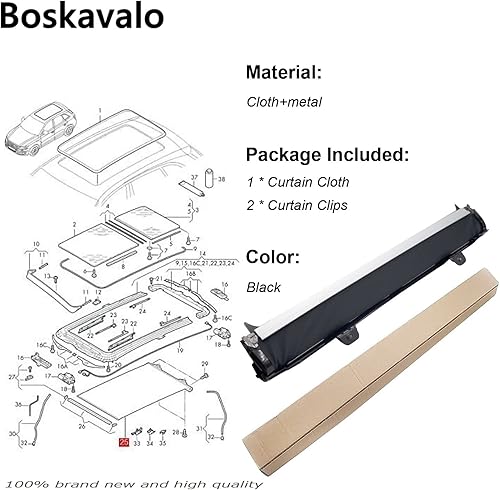 Miniatura 6 de Boskavalo Parasol panorámico para techo corredizo para VW Jetta Golf Tiguan Audi Q5 1K9877307B (negro, 1)