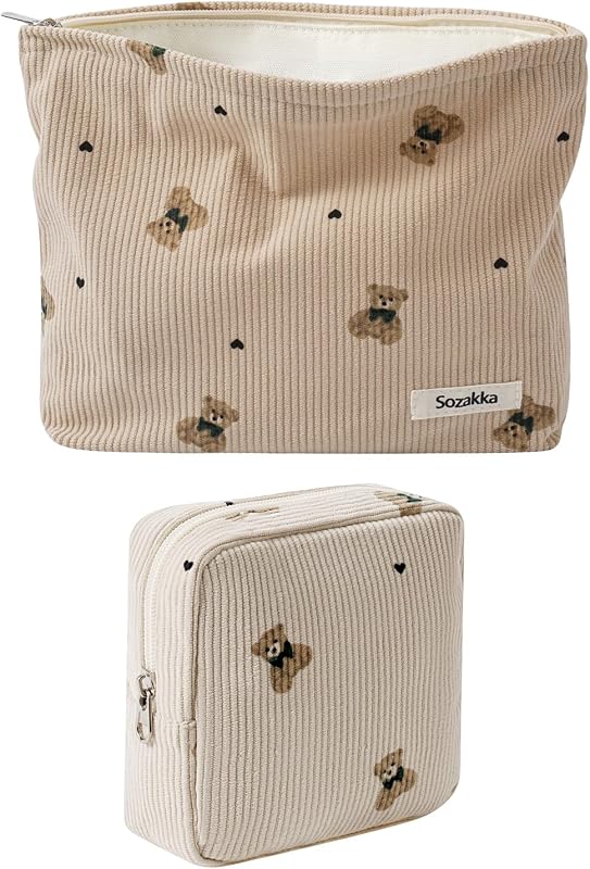 Necessaires de maquiagem uekeboag com zíper e estampa de urso, conjunto Taupe com 2 unidades