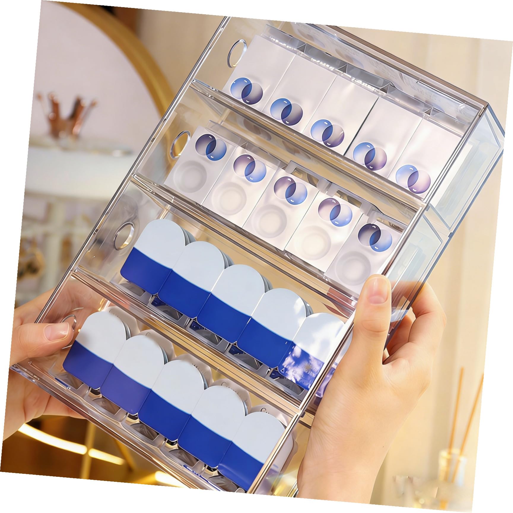Abaodam Portaoggetti Organizer Cosmetico Pratico ed in Acrilico Trasparente per 4 Impilabili per Vanità e Prodotti di Bellezza