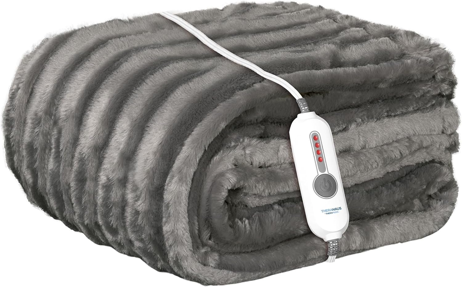 Therapedic Luxe Heated Throw – Plug-in Electric Blanket with 4 Heat Settings, Faux Fur and Sherpa, Auto Shut-Off, Machine Washable, ETL Certified (50x70 Inches, Mink Grey)