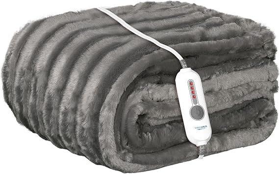 Therapedic Luxe Heated Throw Plug-in Electric Blanket with 4 Heat Settings, Faux Fur and Sherpa, Auto Shut-Off, Machine Washable, ETL Certified 50x70 Inches, Mink Grey