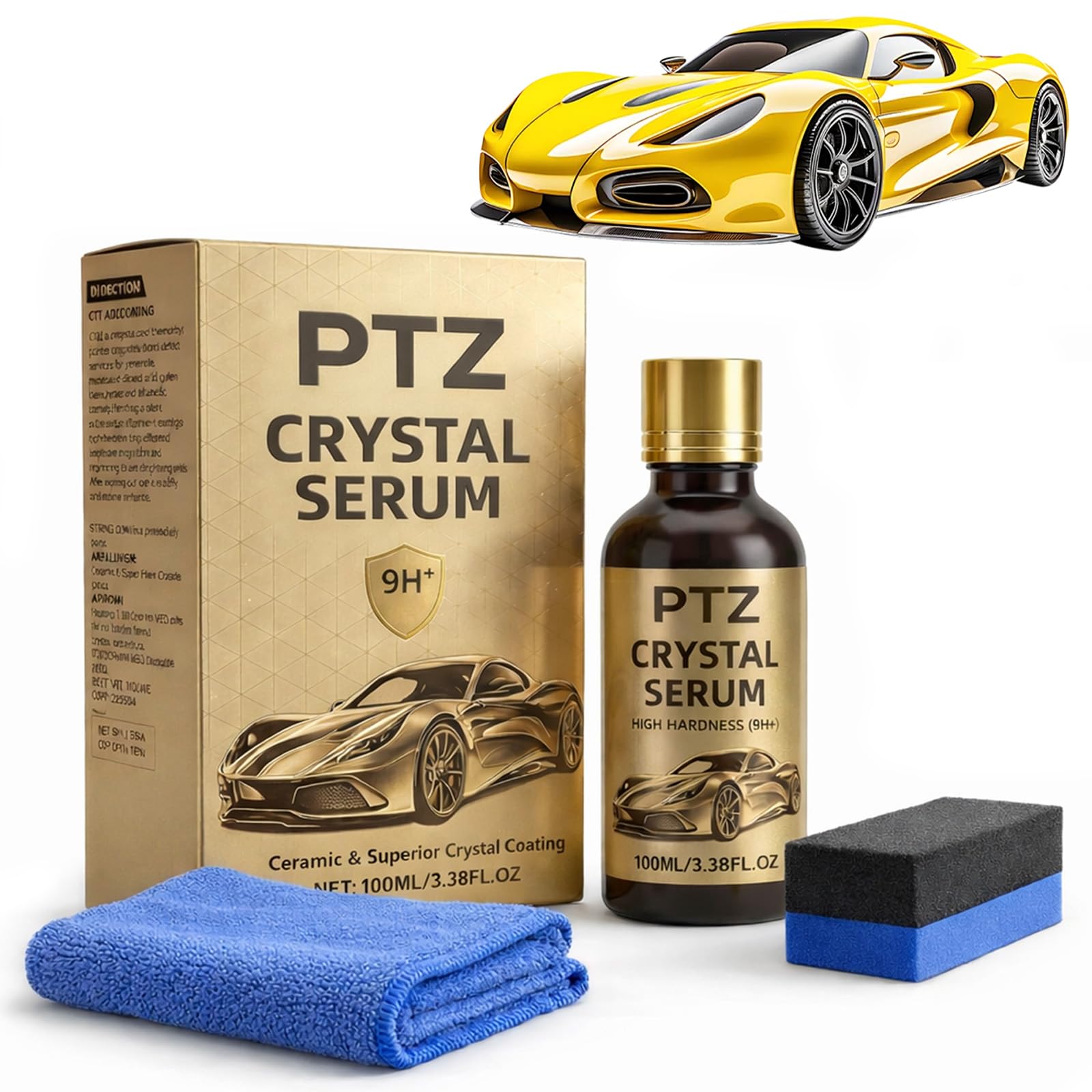 2Pack PTZ Crystal Serum for Cars – Advanced Graphene Ceramic Coating for Cars(100ML), 9H Graphene Coating for Auto Car Detailing, Gloss Hydrophobicty Anti Scratch (1*PC)