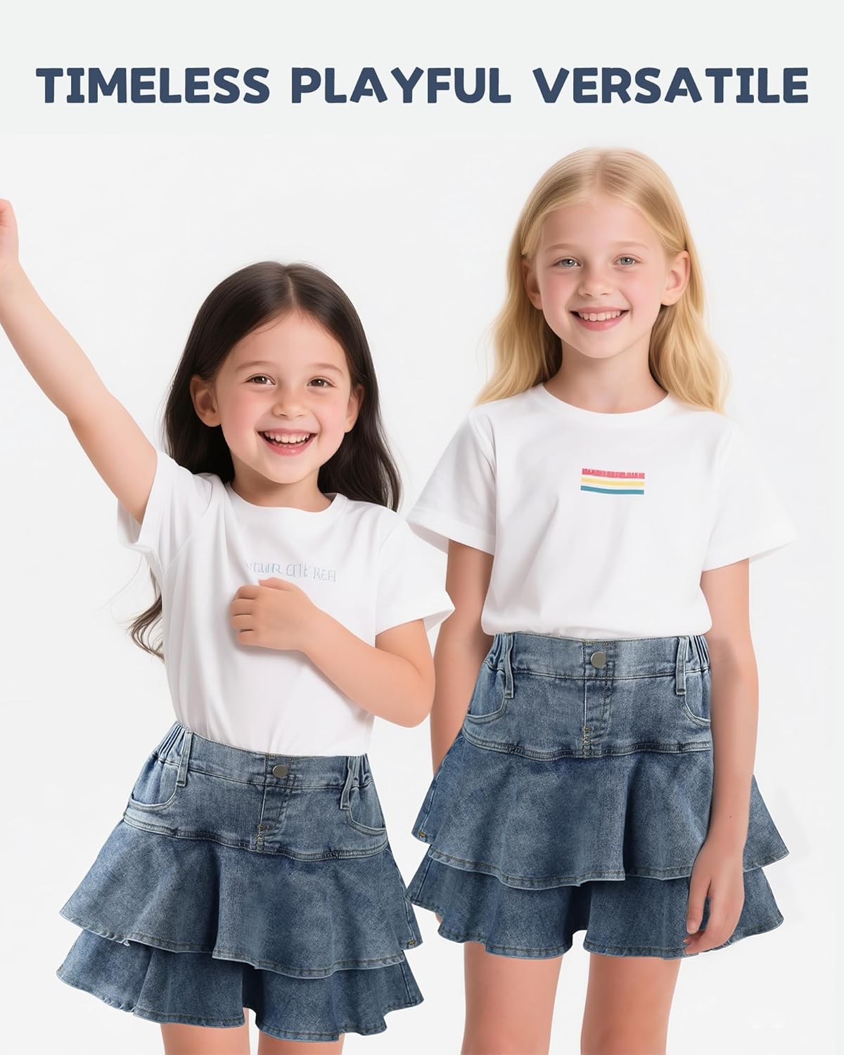 Girls Jean Skirt Toddler Girl Denim Skirt with Shorts Underneath Skorts 3T-10Y - Image 2