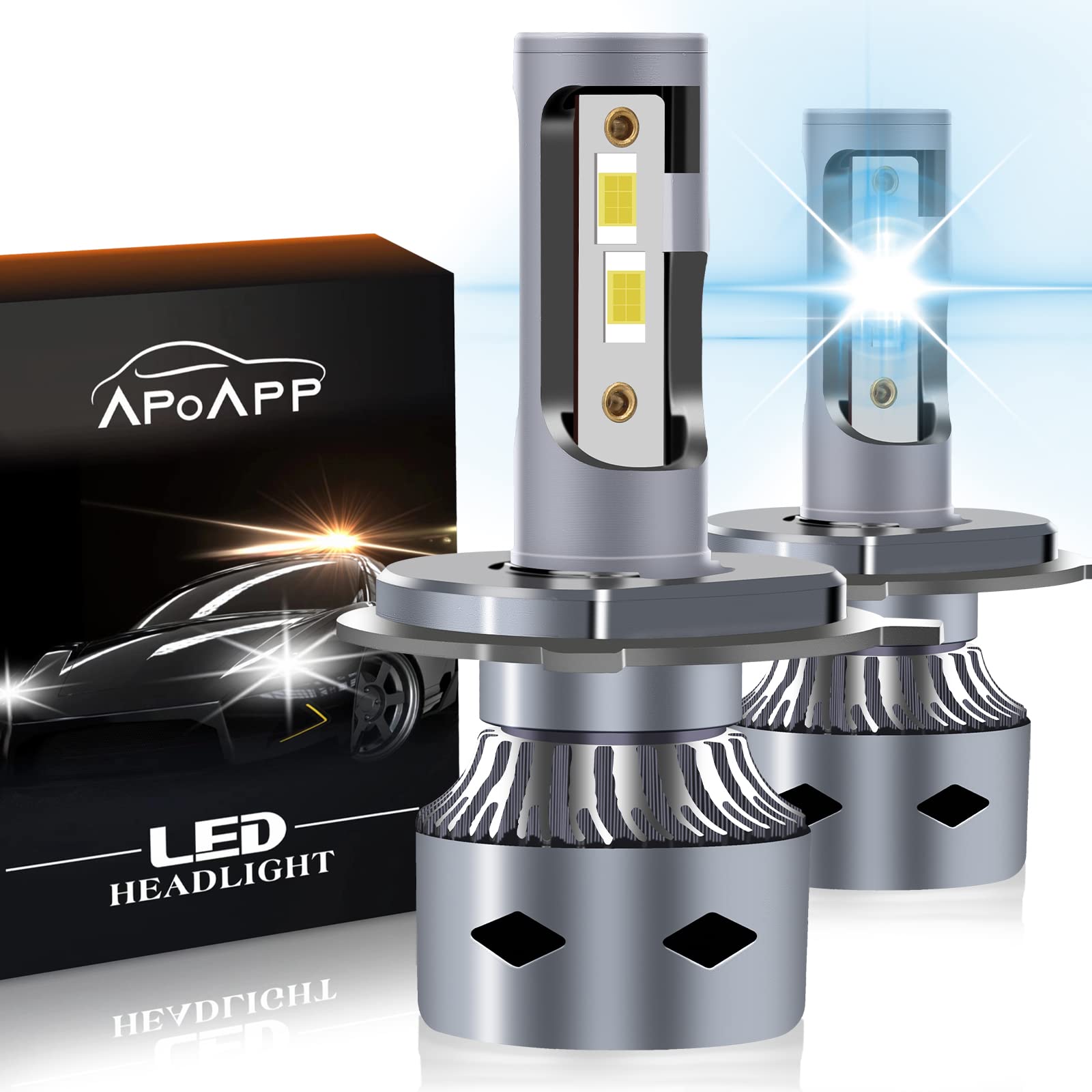 Photo 1 of APOAPP H1/H4/H7/H11/H9/H8/9005HB3/9006HB4 High and Low Beam LED Headlight Bulb Combo, 12000 Lumens Super Bright LED Headlight Conversion Kit 6500K Cool White (H4)