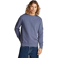 Calvin Klein Uomo Felpa Badge Crew Neck in Cotone, Blu (Grisaille)