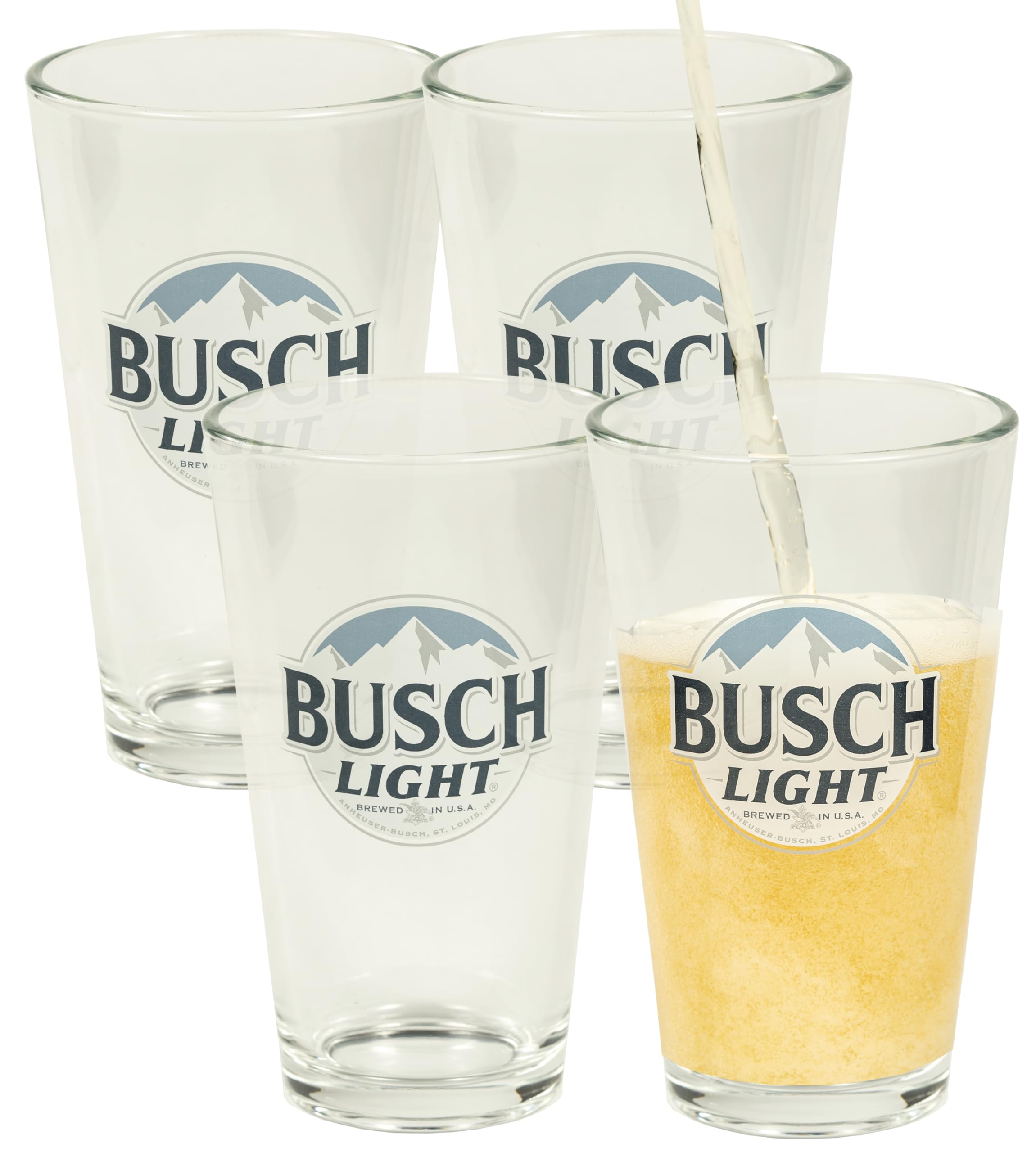LORD'S ROCKS Busch Light Beer Glasses 16oz Pint Glass - Set of 4 Authentically Licensed Compatible