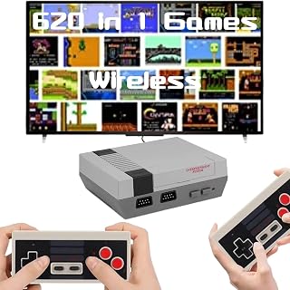 Retro Gaming Console, Retro Game System, Built-in Classic Video Games, Plug & Play Game Console for TV with AV Output and 2 Wireless Controllers (Gray)
