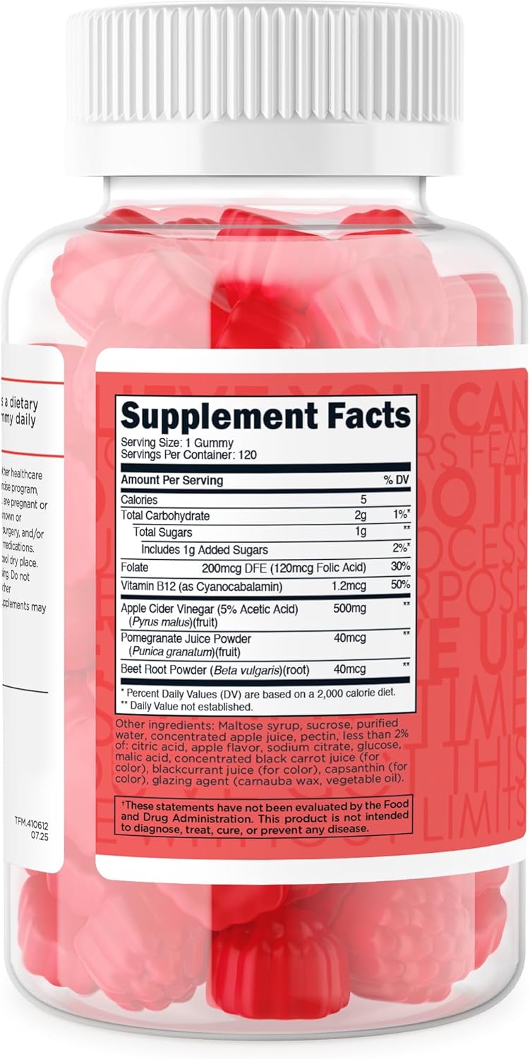 TransformHQ Apple Cider Vinegar Gummies (120 Servings, 500mg Per Serving) - Gluten Free, Non-GMO
