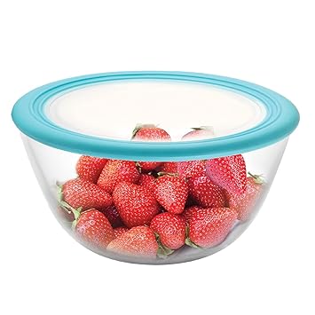 CELLO Ornella Toughened Glass Mixing Bowl with Premium Lid | Microwave Safe & Dishwasher Safe | Clear & Non- Porous Glass | Scratch Resistant | Transparent | 1000ml, Set of 1