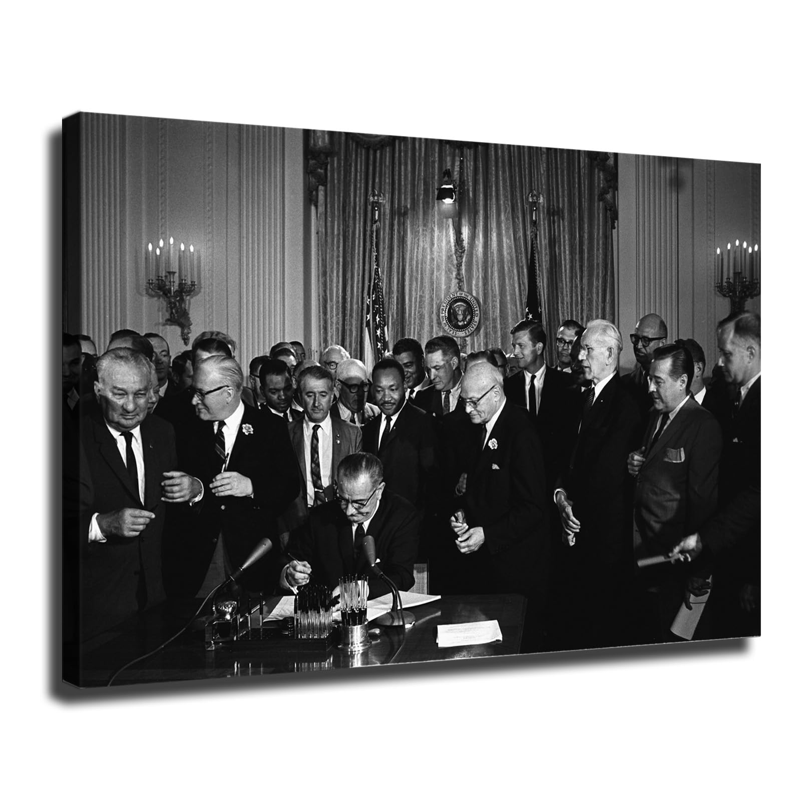 Comforts Lyndon Johnson Signing Civil Rights Act LBJ MLK USA Historical Poster Modern Family Bedroom Office Background Wall Art HD Picture Canvas Printing Artwork Decor Posters (16×24inch-Framed)