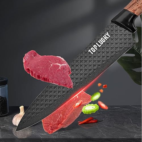 Miniatura 4 de Juego de cuchillos de cocina de 6 piezas, color negro, juego de cuchillos afilados negros para cocina, antiadherentes, antideslizantes, juego de