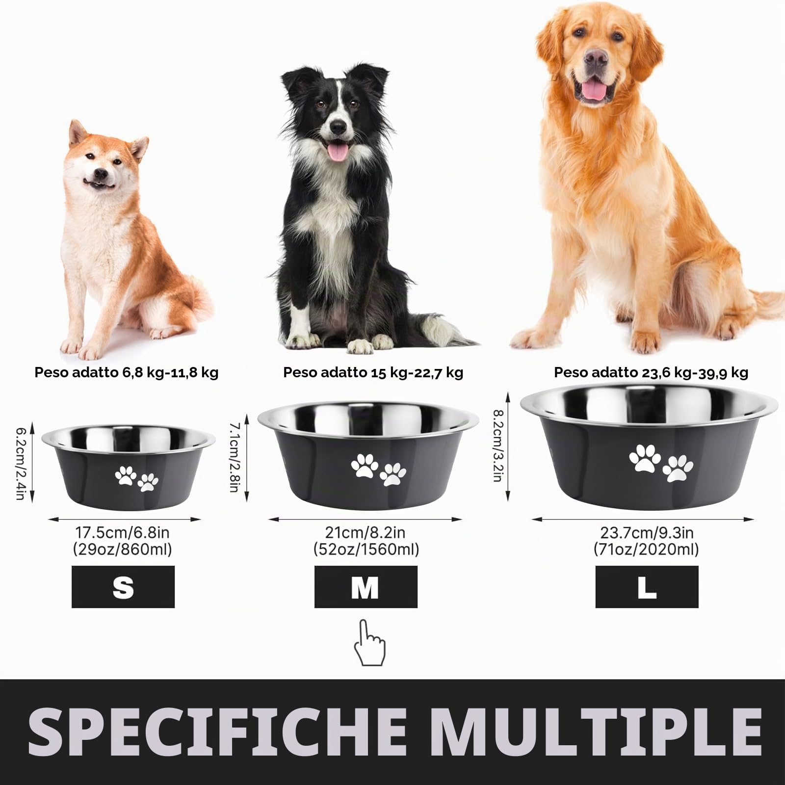 SUOXU Ciotole per Cani in Acciaio Inox -2 Pezzi(Grigio scuro-1560ML), Base antiscivolo, Ciotola per in Metallo Isolata e Resistente Agli Schizzi, Adatta per Cani di Taglia Grande,Media,cani di piccola