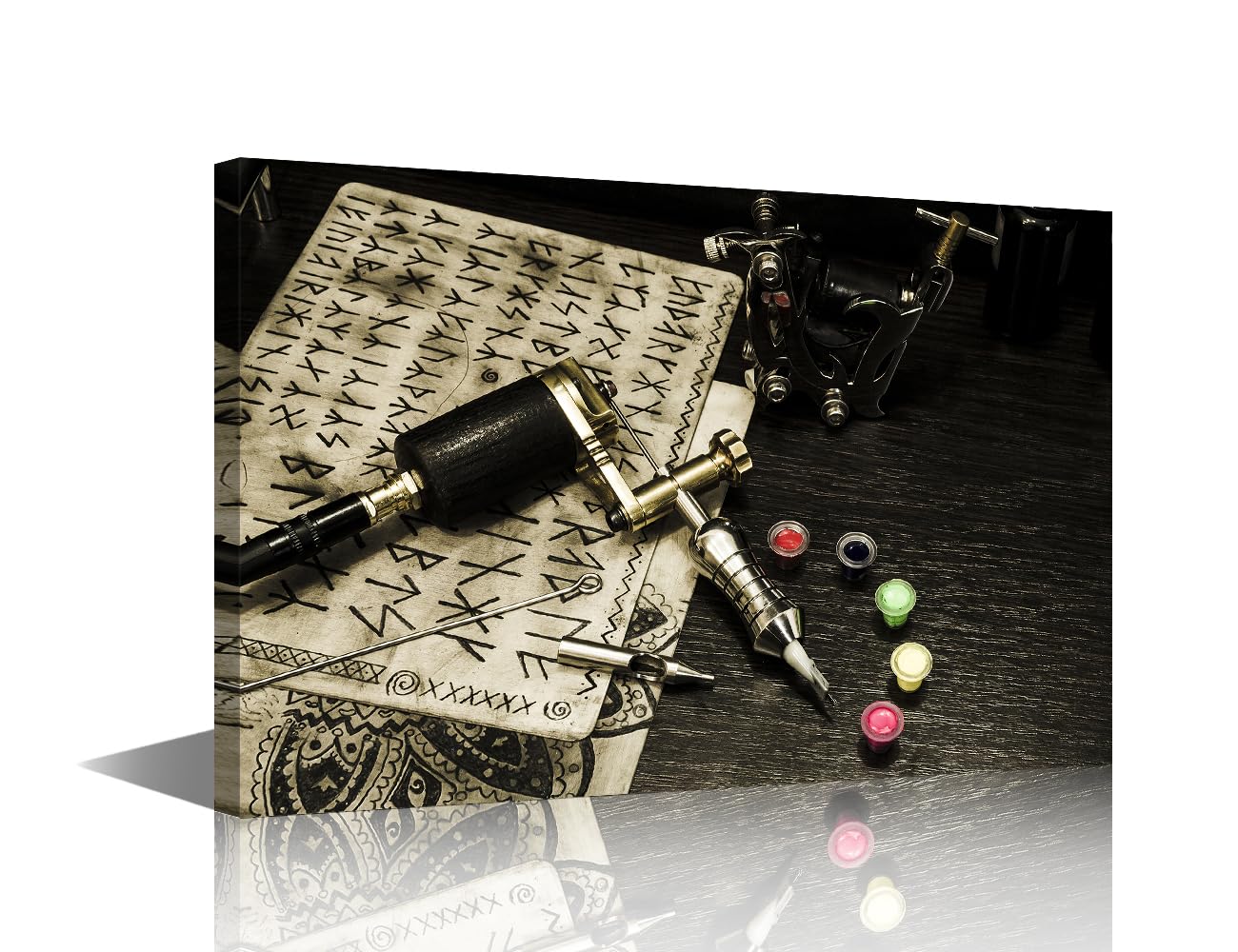 Living Room Wall Decor Tattooing Design Tools Pictures for Bedroom Black and White Wall Art 1 Piece Tattoo Machine Home Decor Modern Artwork for Home Walls Framed Ready to Hang (16''Wx 24''H)