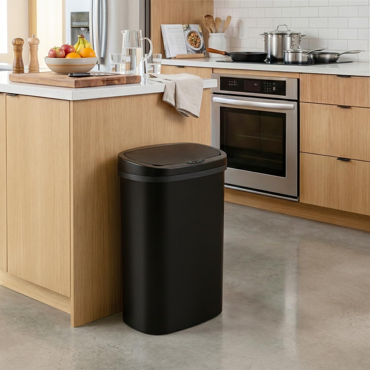FDW Mülleimer mit Sensor & Deckel, Kunststoff, 50 L Küchenmülleimer, Smart, Automatisch, Berührungslos, Elektrischer Mülltonne, Wasserdicht, Schwarz