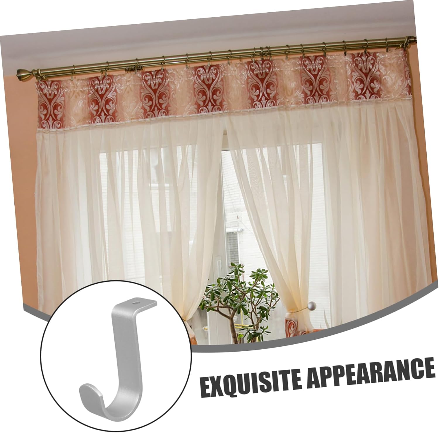 jojofuny 5sets Heavy Duty Extendable Metal Curtain Rod Bracket Wall Mounting for Drapes Stable Easy Install Home Decor Accessory 3pcs*5
