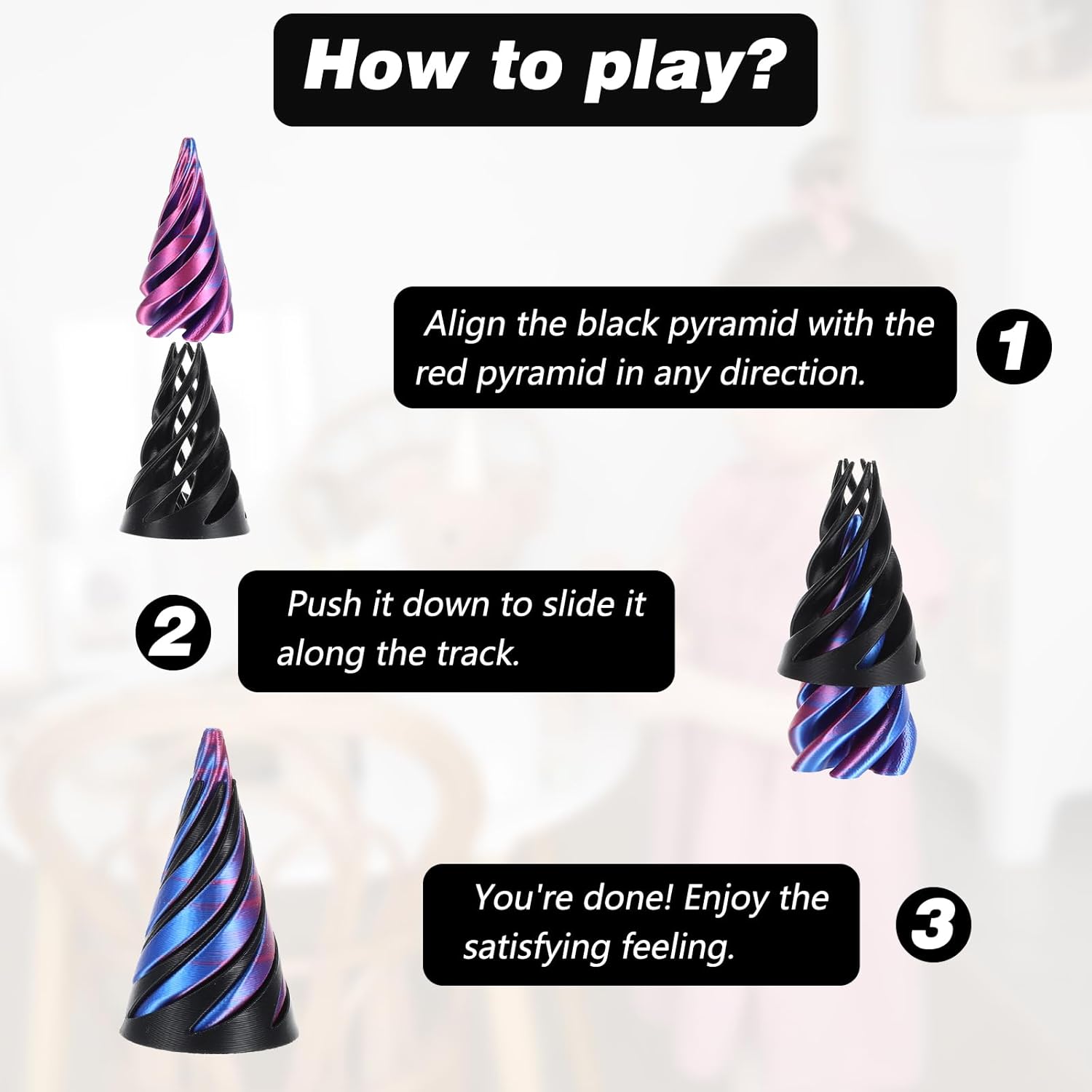 2Pcs Impossible Pyramid Passthrough Fidget, 3D Printed Spiral Cone, Mini Cones Pass Through Pyramid Fidget Game for Stress and Anxiety Relaxing