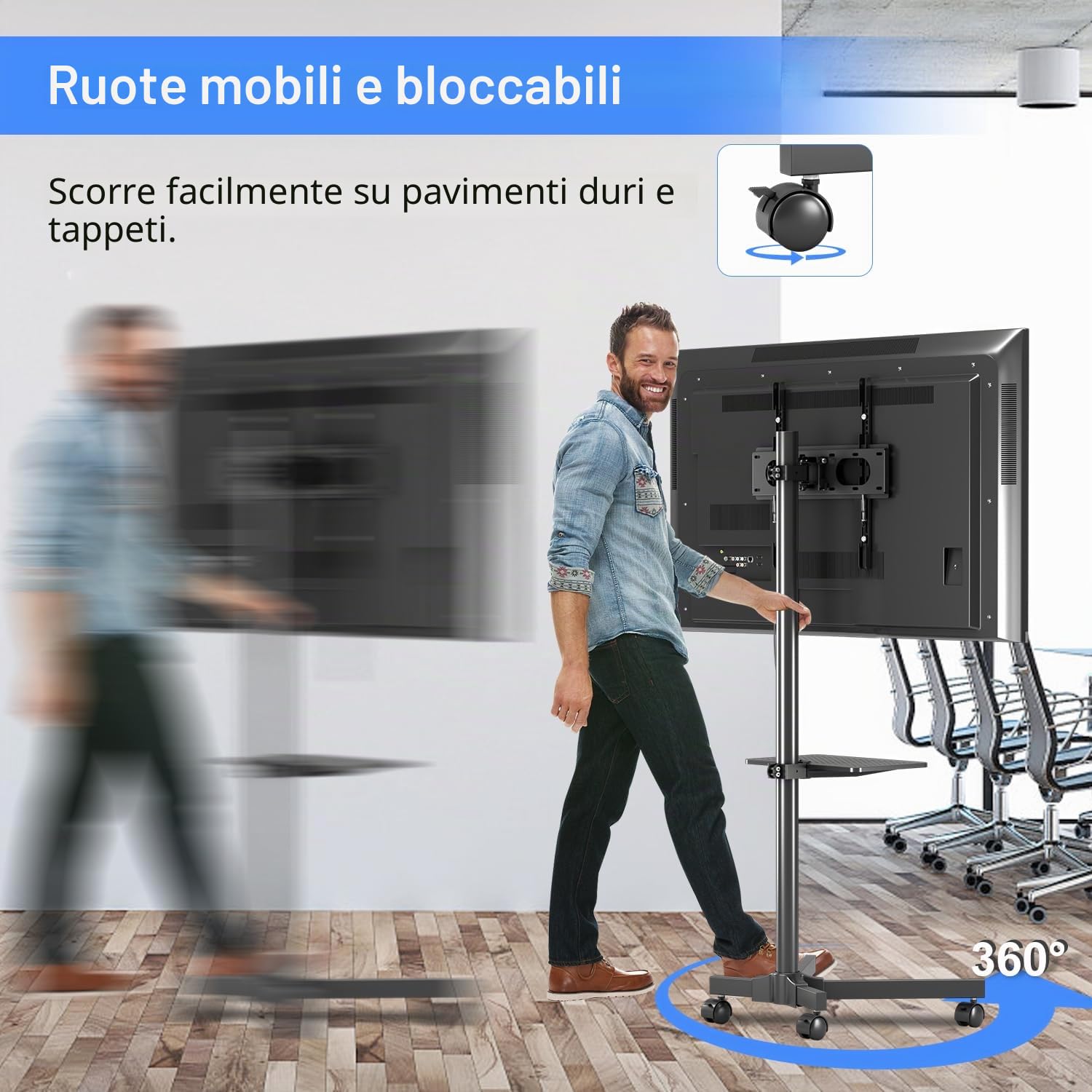 suptek Supporto per TV da 21 a 60 Pollici, Supporto TV Mobile con Mensola per Laptop, Carrello TV Regolabile in Altezza fino a 35 kg, Max.VESA 400 x 400 mm,ML55B,Nero