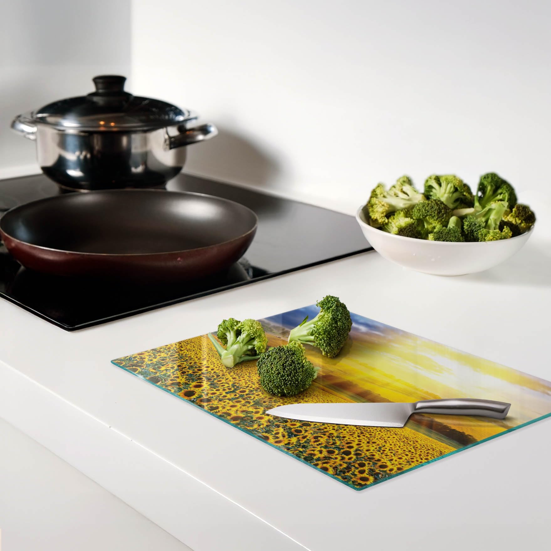 Cristal para cortar en la cocina 40x30 cm Campo de girasoles