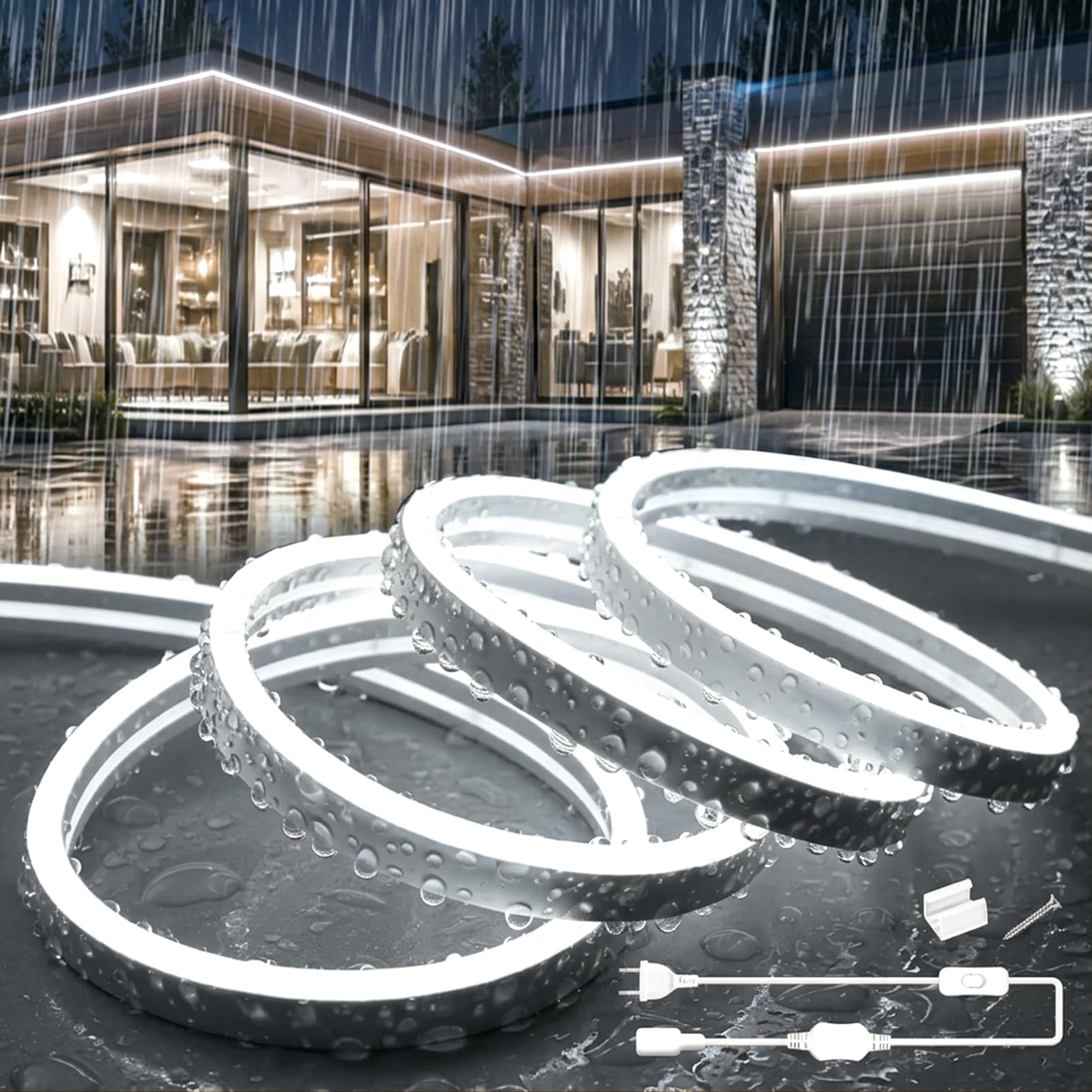 20 Metros Silicona Neon Tira LED 220V Exterior Impermeable IP65 | Blanco Fría 6000K Tiras Luces LED Habitacion Flexible Faixa Neon LED Strip Cortable Con Enchufe Para Cocina Interior Exterior
