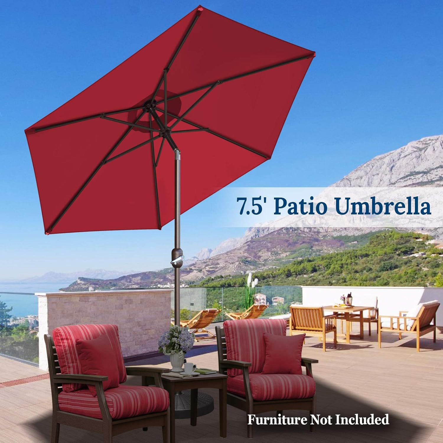 BenefitUSA 7.5' Round Patio Umbrella Garden Parasol Market Outdoor Sunshade with Tilt and Crank(Base Not Included)