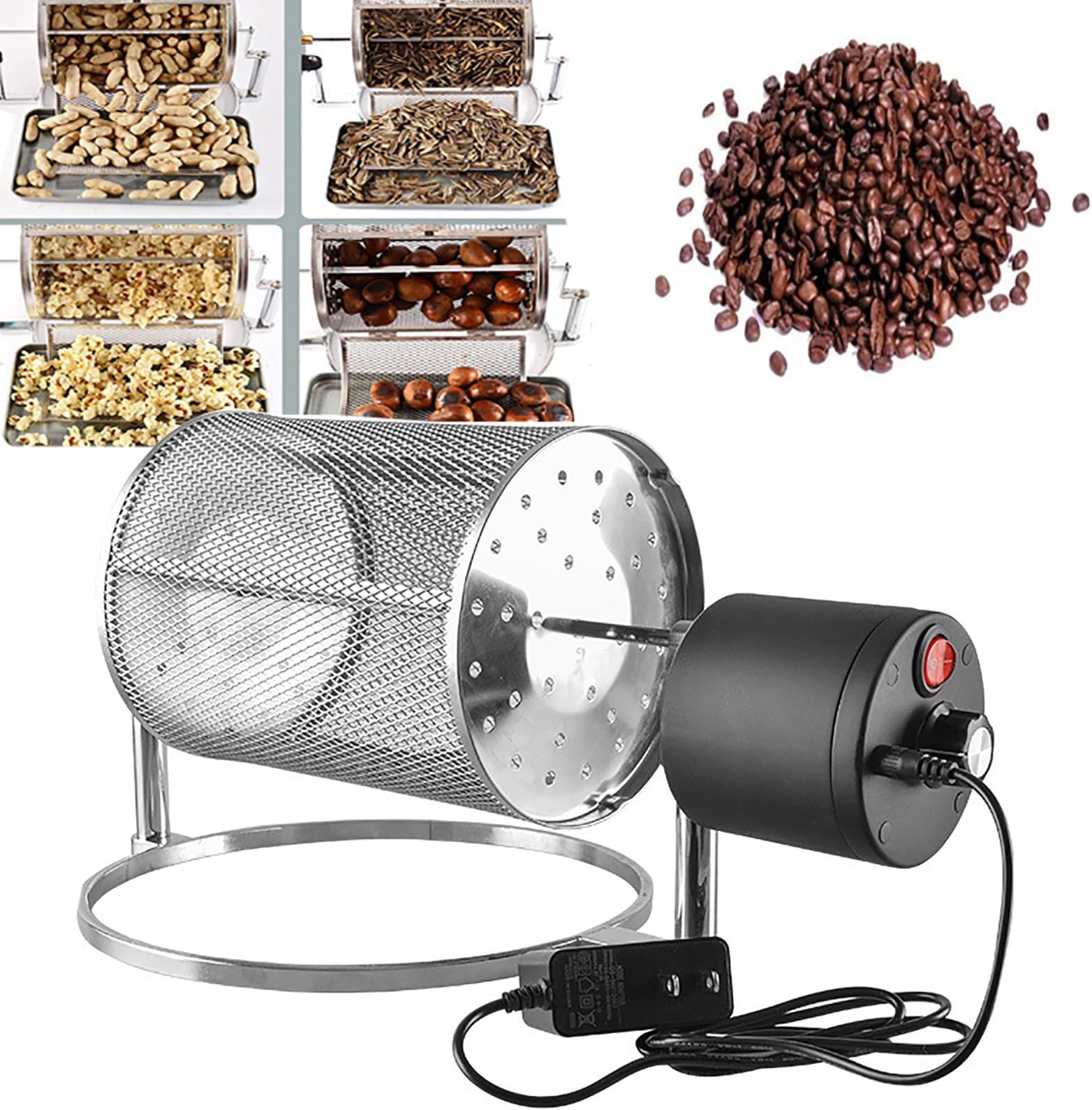 Stainless Steel Drum Type Coffee Bean Roaster Machine, Home Coffee Roaster Machine, Drum Type Coffee Roaster Machine, With Stainless Steel Tray, With Dried Fruit Shop/Cafe,large
