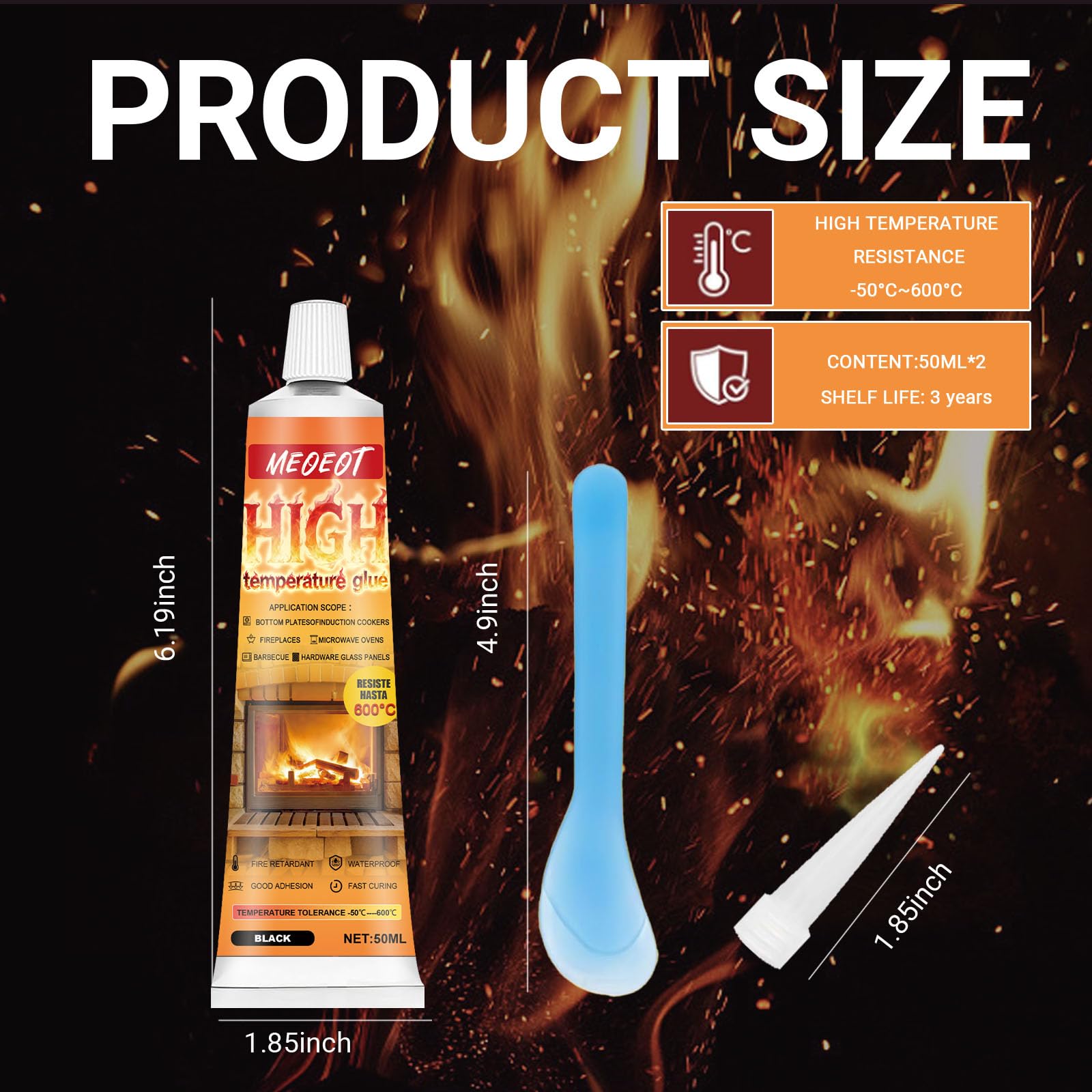 Colla Alte Temperature, 100ML Silicone Alta Temperature, Sigillante Alte Temperature, Nero Adesivo Resistente al Calore Fino a 600°C, Adatto per Sigillatura ad Alta Caminetti, Stufe, Forni