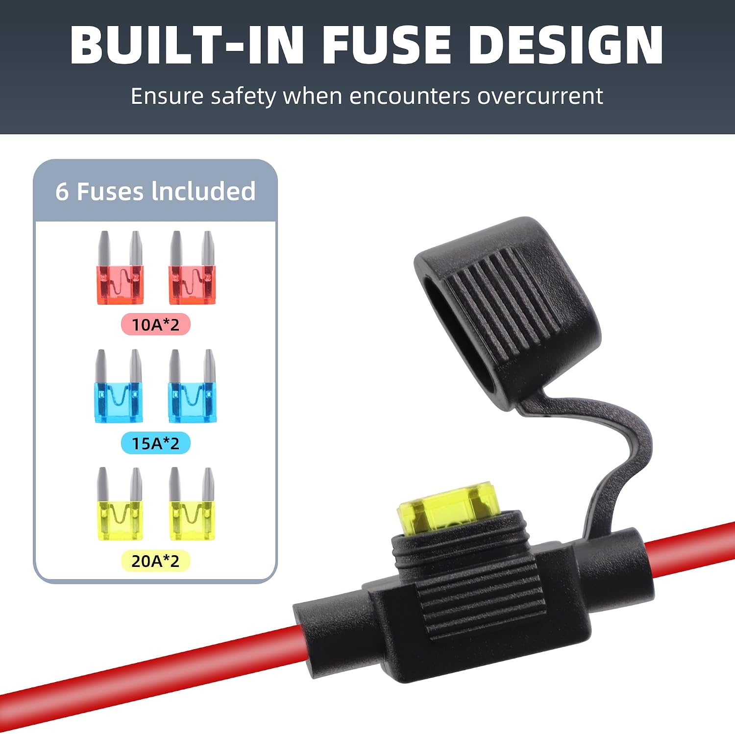 12V 24V Cigarette Lighter Socket Extension Cable,16AWG Car Cigarette Lighter Female Outlet to Eyelet Ring Terminal Cord with Waterproof Cover and 20A Fuse for Cars,Trucks,Boats,etc.（2M/6.6FT） image 2