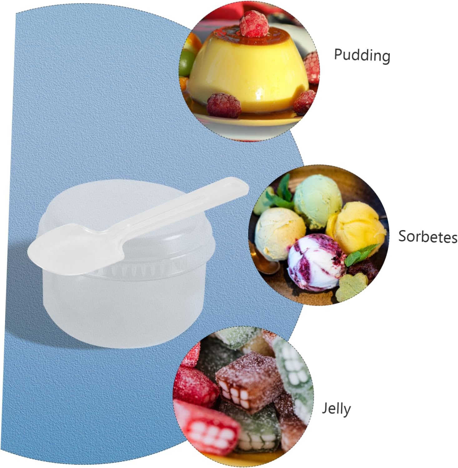 50sets Temperature Resistant Pudding Cups Lids and Spoons Dessert Containers for Baking for Homemade Cakes and Desserts