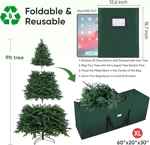 Miniatura 3 de BALEINE Bolsa de almacenamiento para árbol de Navidad de 9 pies, bolsa para árbol de Navidad artificial extragrande resistente con asas reforzadas y