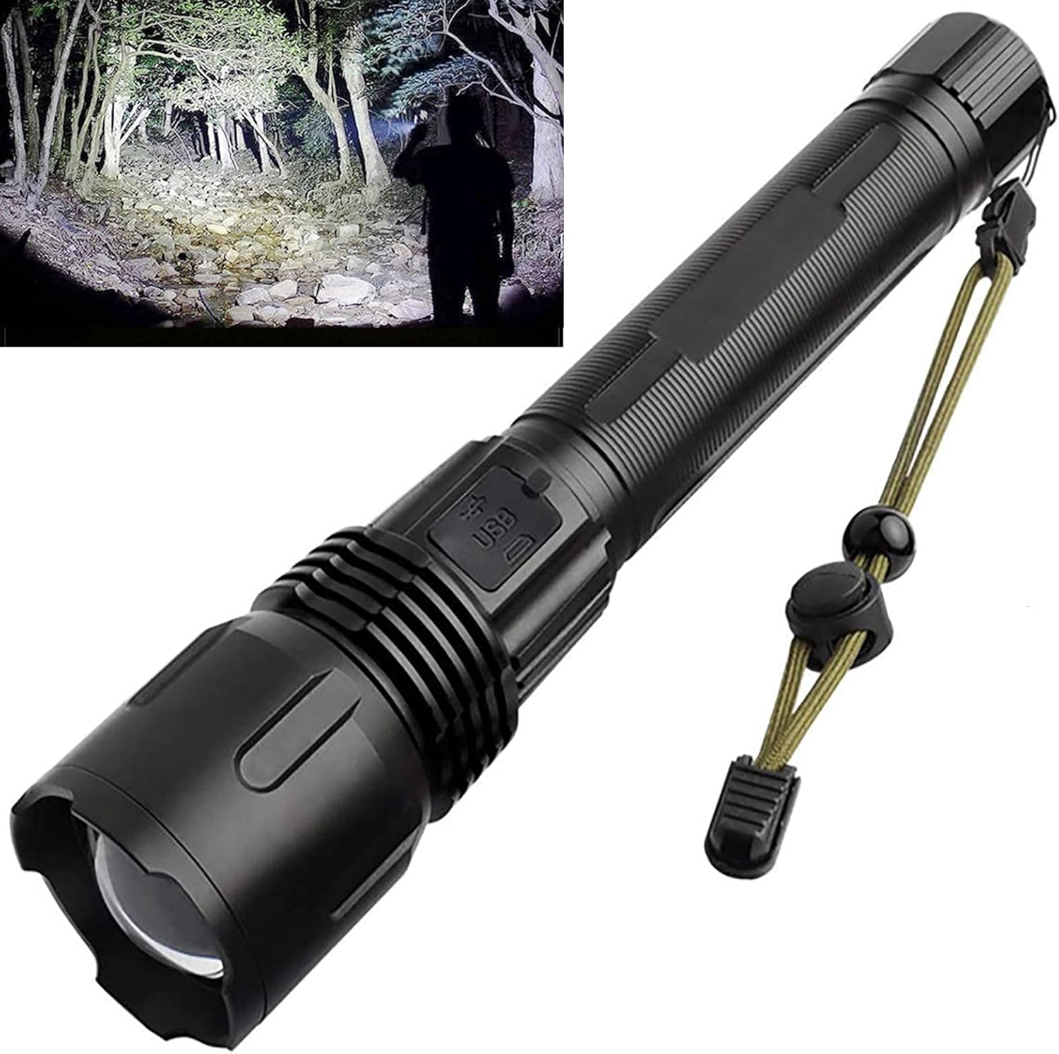 LED Rechargeable Tactical Flashlights, 90000 High Lumens, 3 Light Modes, Zoomable, IPX5 Waterproof Flashlight- Super Bright Handheld Flashlight for Camping/Hiking/Hunting/Indoor : Tools & Home Improvement