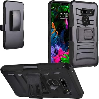 Compatible with LG G8 ThinQ - Hybrid Armor Phone Case w/Stand/Belt Clip Holster - CV1 Black