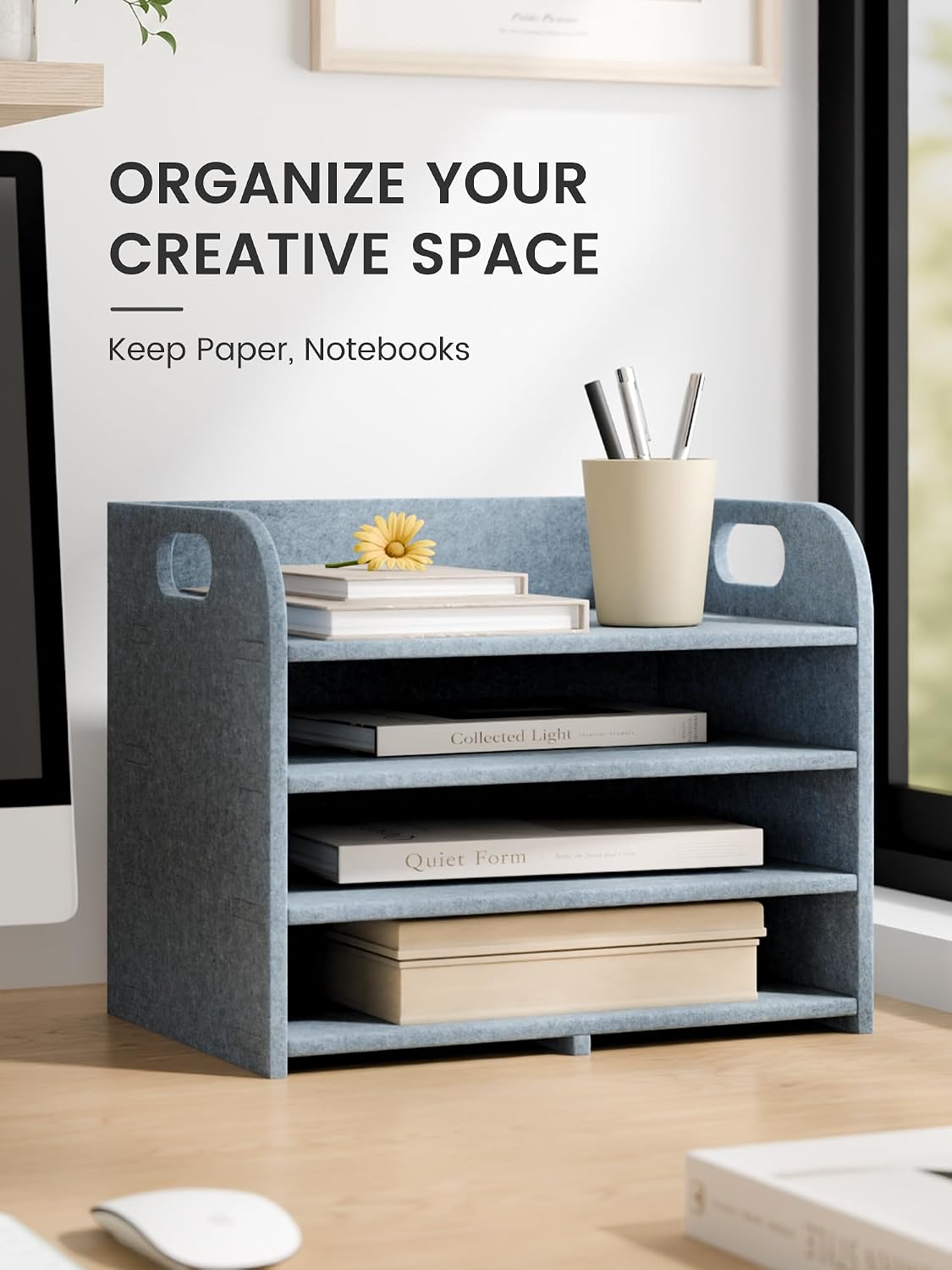 Fluxynara 4-Tier Felt File Organizer with Carry Handles, Coastal Mist image 5