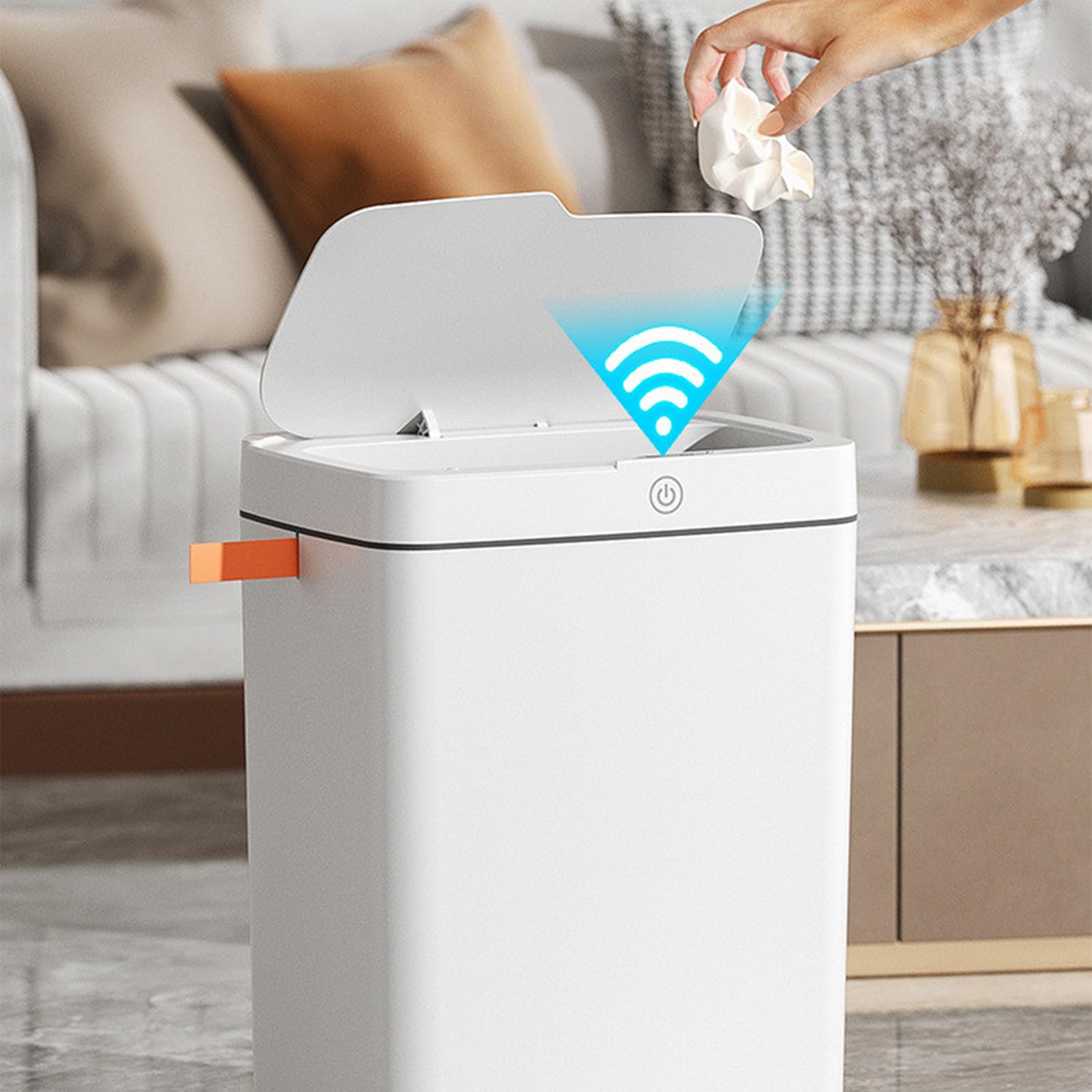Generico Bidoni della spazzatura senza contatto - Pattumiera ricaricabile tramite USB, cestino automatico, sensore di movimento, camera da, bagno, cucina, coperchio sottile impermeabile