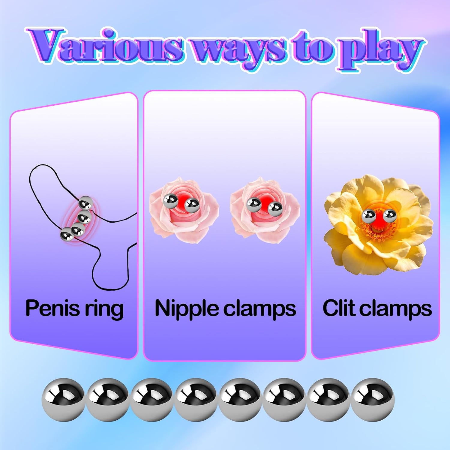 Metal Clit Clamps Non Piercing Clips BDSM Nipple Toys for Women 8 Pcs | Metal clamps for nipples & clitoris, non-piercing. Bondage restraints kinky SM toys for women couples, BDSM play kit.
