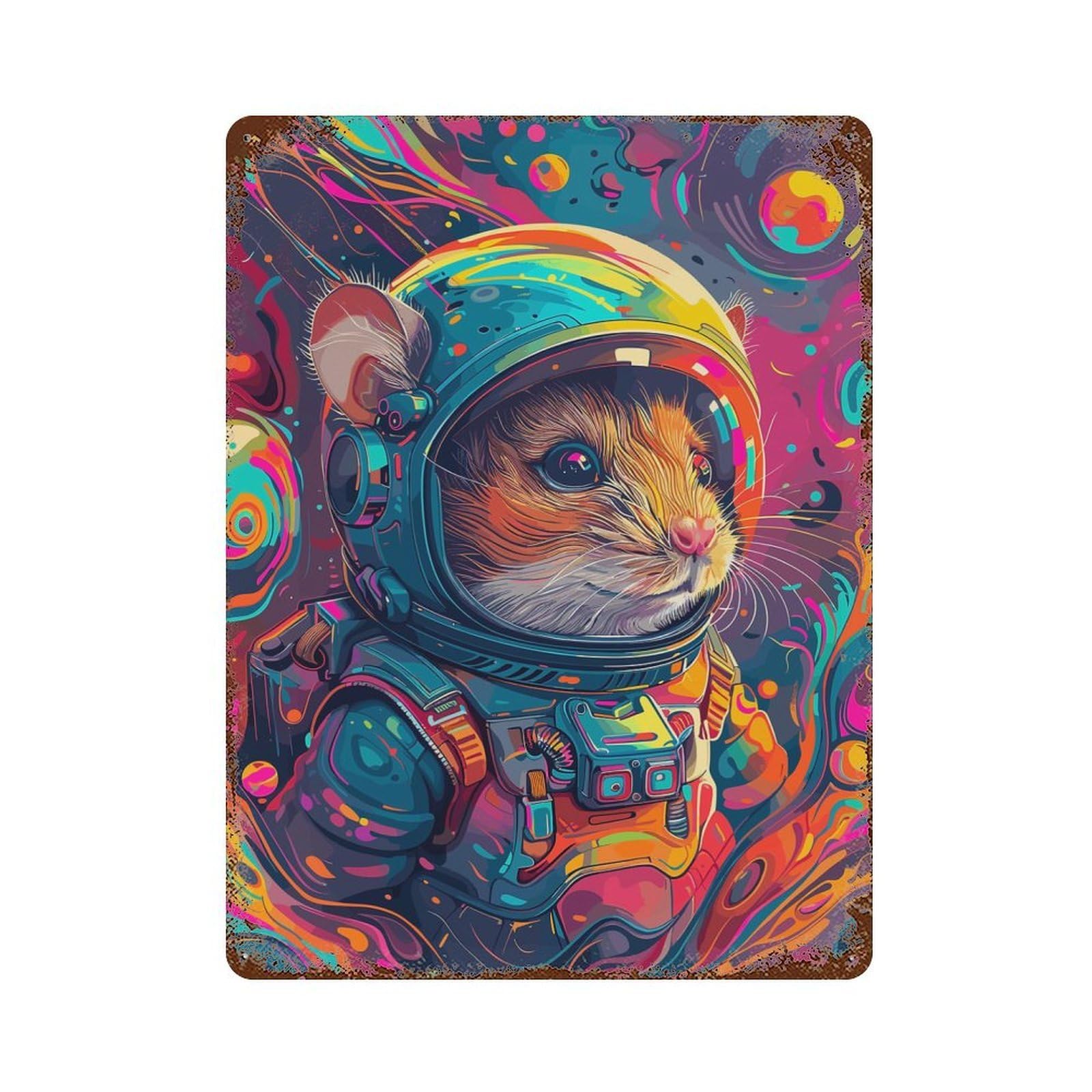 Vintage Rust Metal Sign Astronaut Space Hamster 15.7"x11.8", Shabby Chic Decor for Cafe, Home Bar And Lounge Decor
