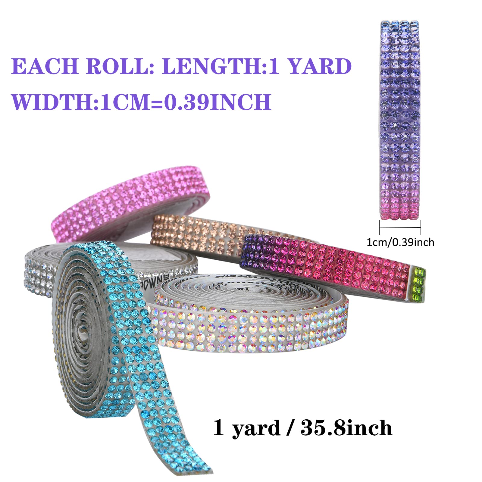 6 Rolls Crystal Rhinestone Diamond Ribbon Crystal Self Adhesive Ribbon Diamond Bling Ribbon Roll Rhinestone Ribbon DIY Decoration Sticker for DIY Shoes Clothing Decoration (Mixed Colors,6Yards)1