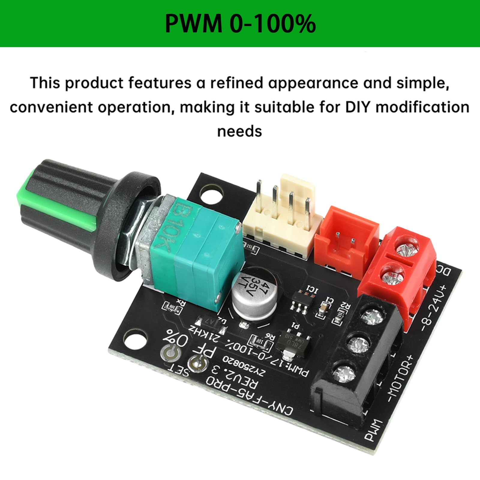 Aideepen Regolatore di ventola PWM a 4 pin, 12 V, 2 pezzi, DC 8-24 V, 5 A, 120 W (max), 4 fili, controller di velocità per motori senza spazzole